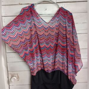 Fashion Bug Plus Size 1XL Fluttered Short Sleeve Chevron Pattern Spring Summer